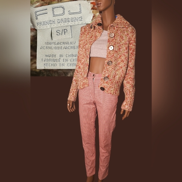 Vintage French Dressing Knit Cardigan Size S Big Brown Buttons Cutest pattern - Picture 4 of 5